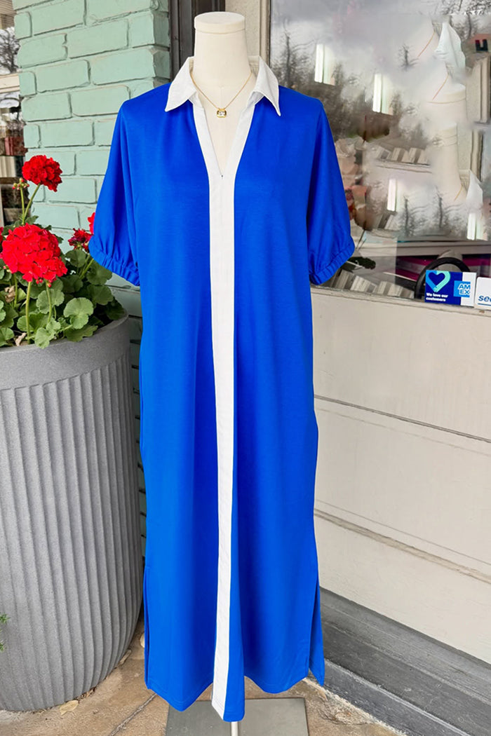 Contrast Placket Pocket Dress