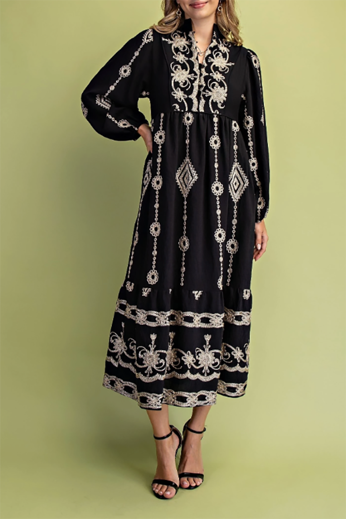 Ebony Embroidered Boho Maxi Dress