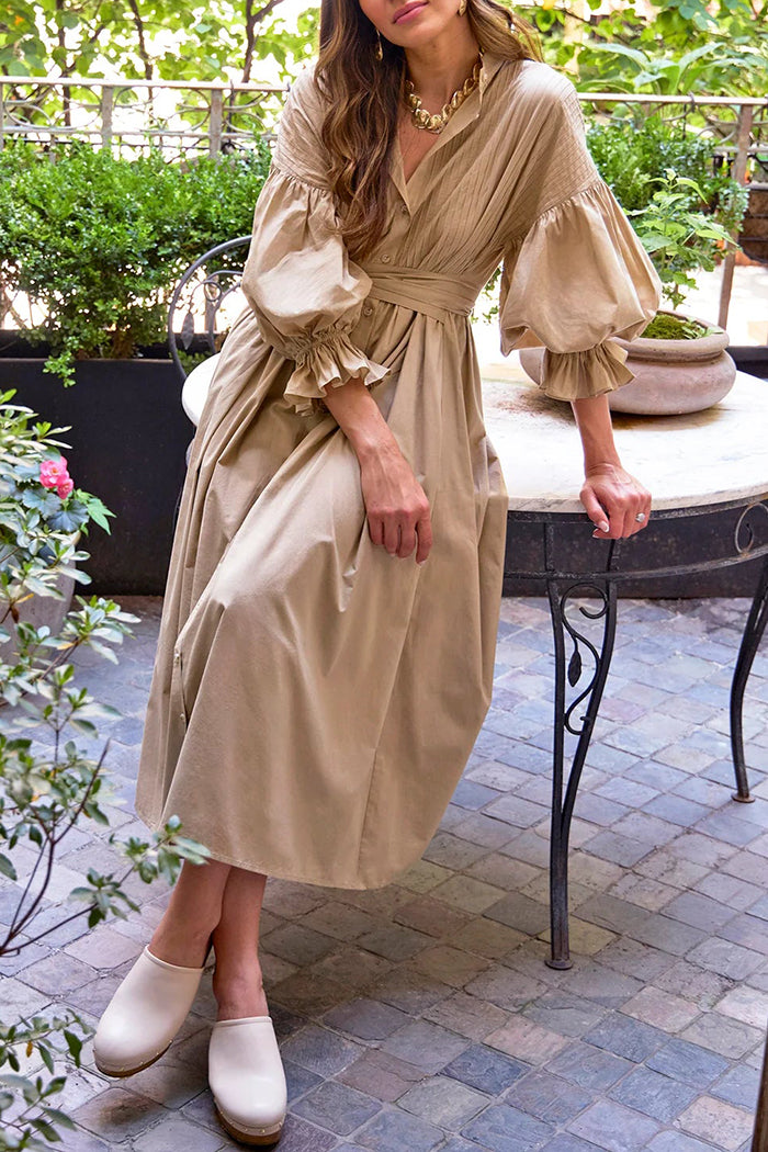 Puff Sleeves Belted Shirt  Dress
