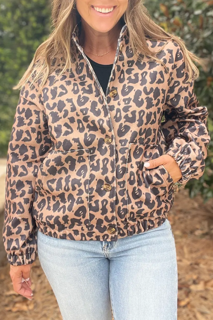 Casual Leopard  Button Up Jacket