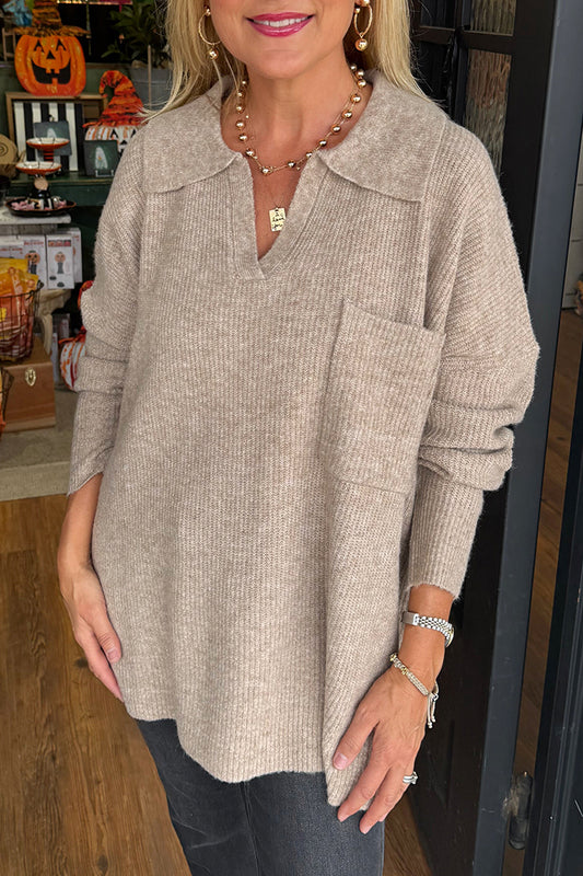 Casual Solid Color Pocket Sweater