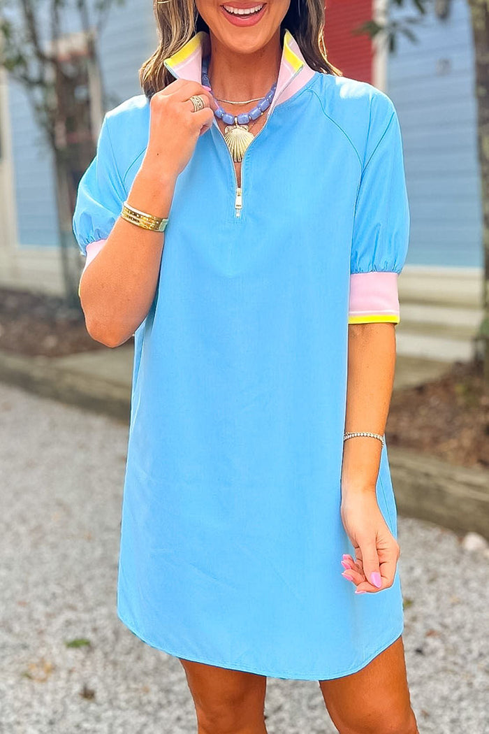 Contrast Trim Quarter Zip Polo Shift Dress