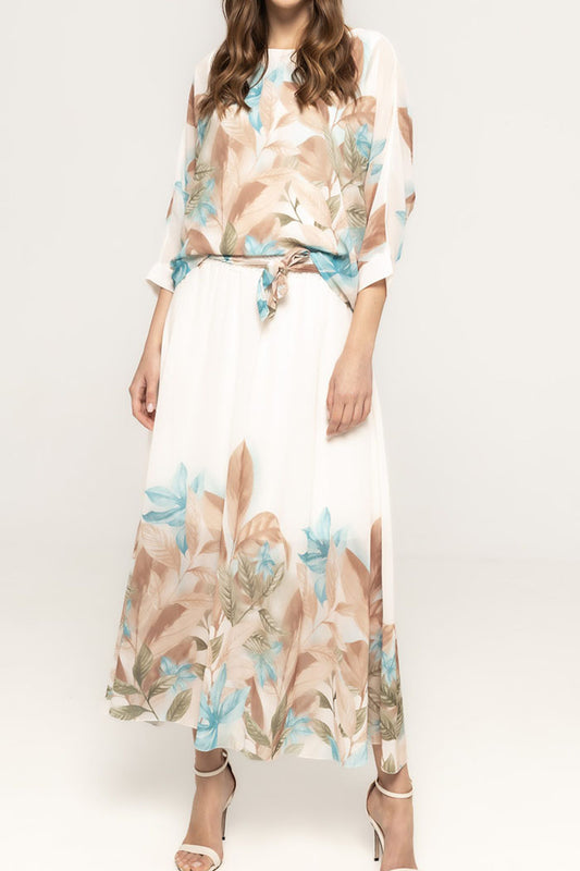 Casual Floral 3/4 Sleeve Skirt Set