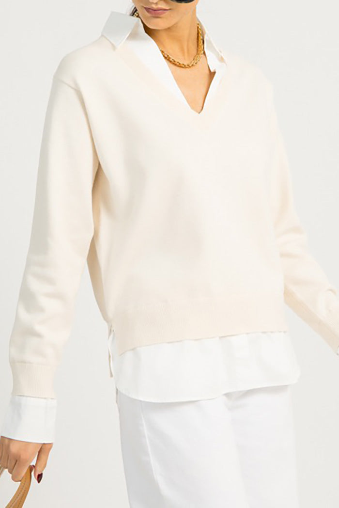 Layered Shirt Collar V-Neck Sweater