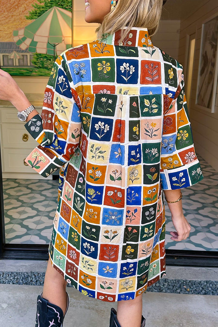 Ditsy Daisy Tiles Collared Dress