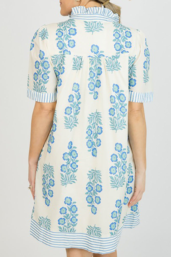 Pocketed Floral Stripe Trim Dress