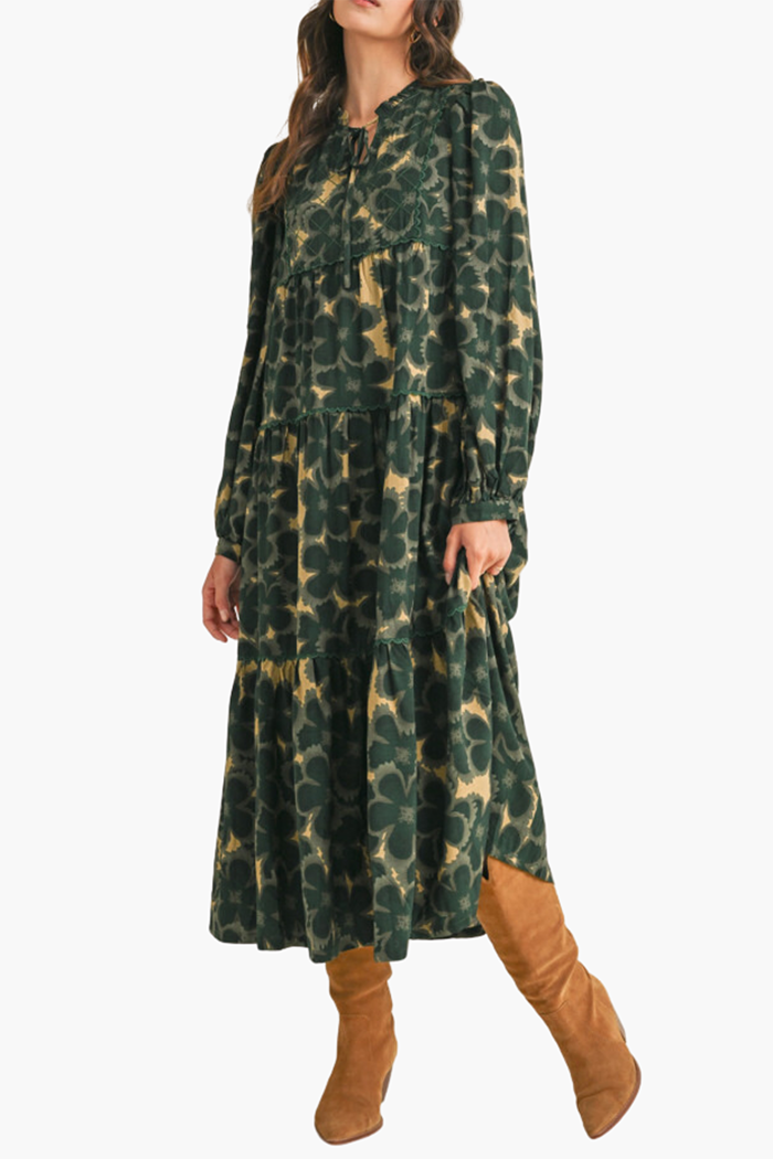 Floral Puff Sleeve Ruffled Dress