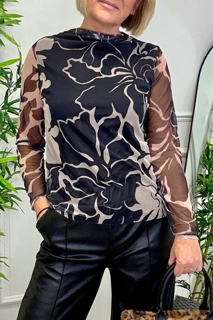 Long Sleeve Patterned Mesh Top