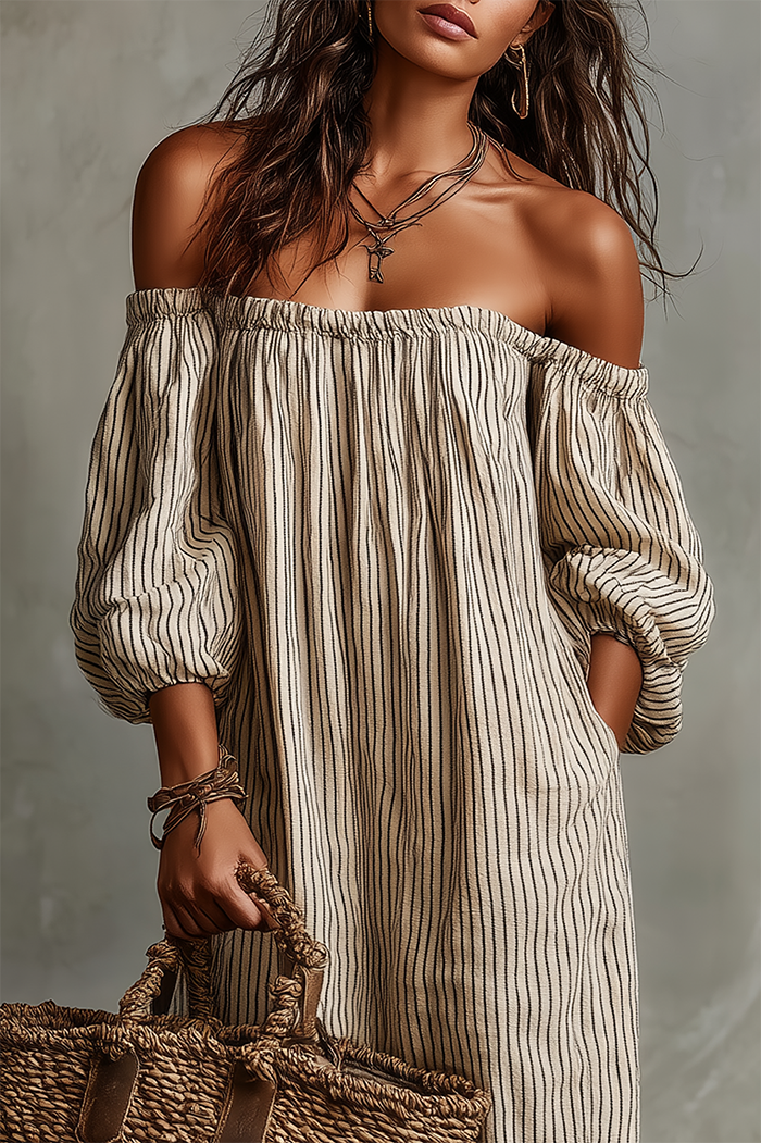 Striped Off-Shoulder Maxi Dress