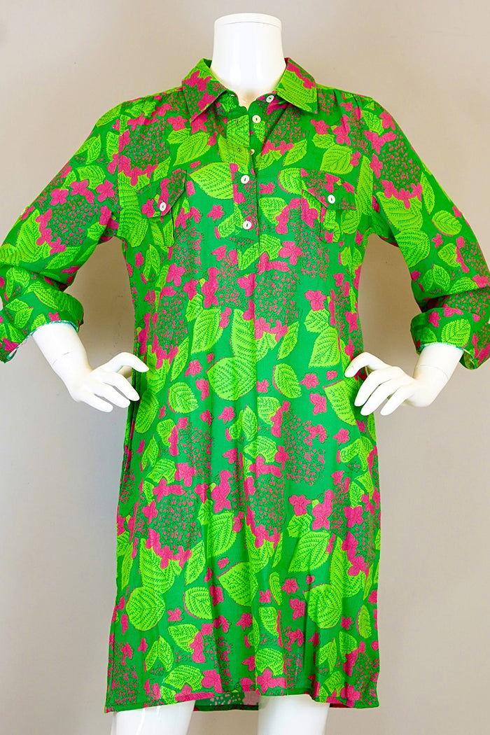 3/4 Sleeve Leaf Print Shirt Dress