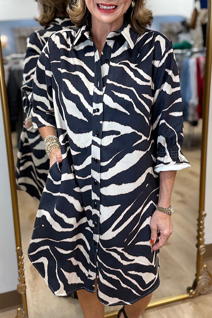 Zebra Print Pocket Shirt Dress