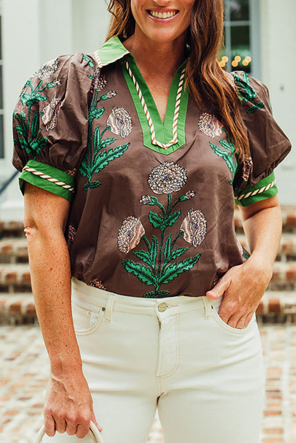 Casual Puff Sleeve Floral Top