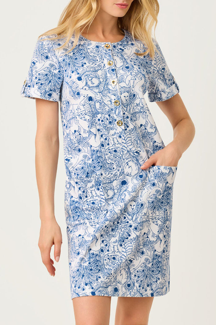 Pocketed Button Front Animal Print Dress