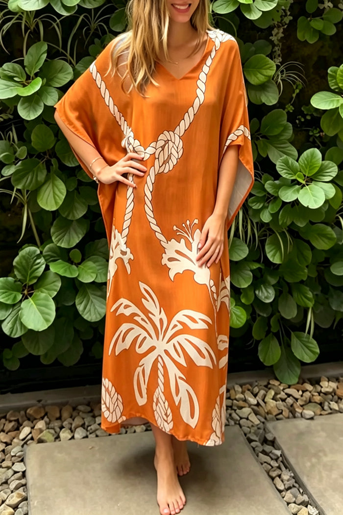 Batwing Sleeve Floral Kaftan Dress