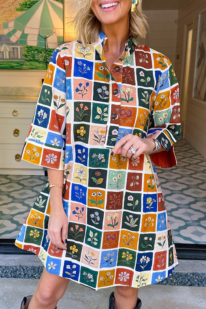 Ditsy Daisy Tiles Collared Dress