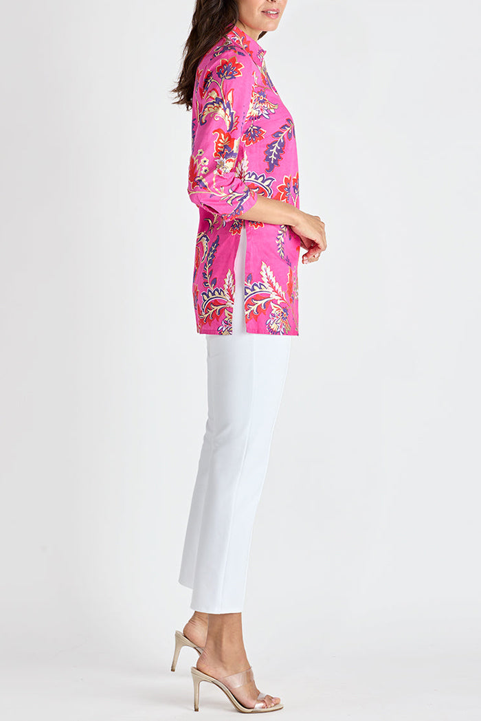 Feathered Floral 3/4 Sleeve Button-Front Top
