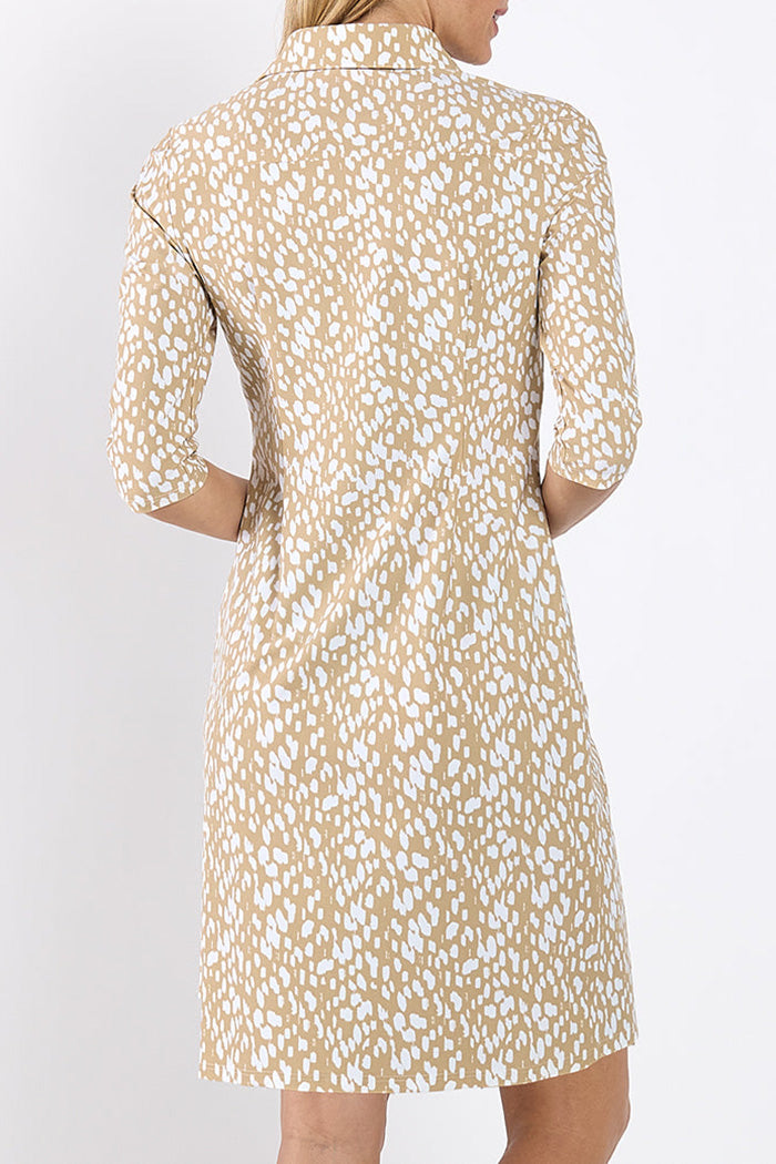 3/4 Sleeve Spotted Shirt Dress