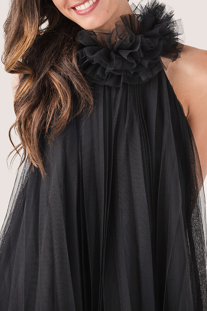 Pinch Tulle Halter Mini Dress