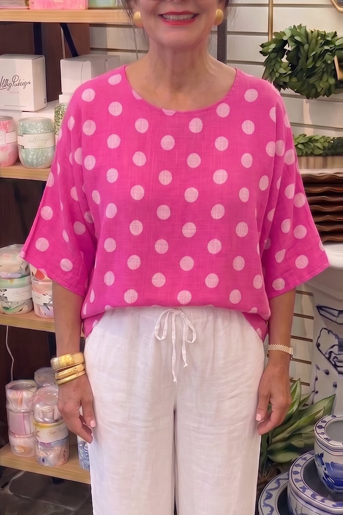 Polka Dot Linen Top And Linen Pants Set