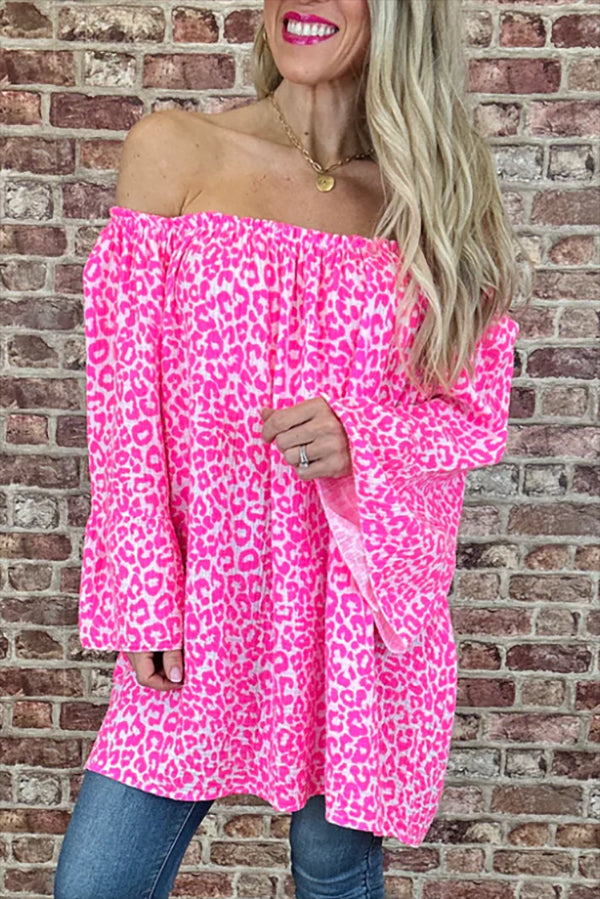 Casual Leopard Flared Sleeve Top