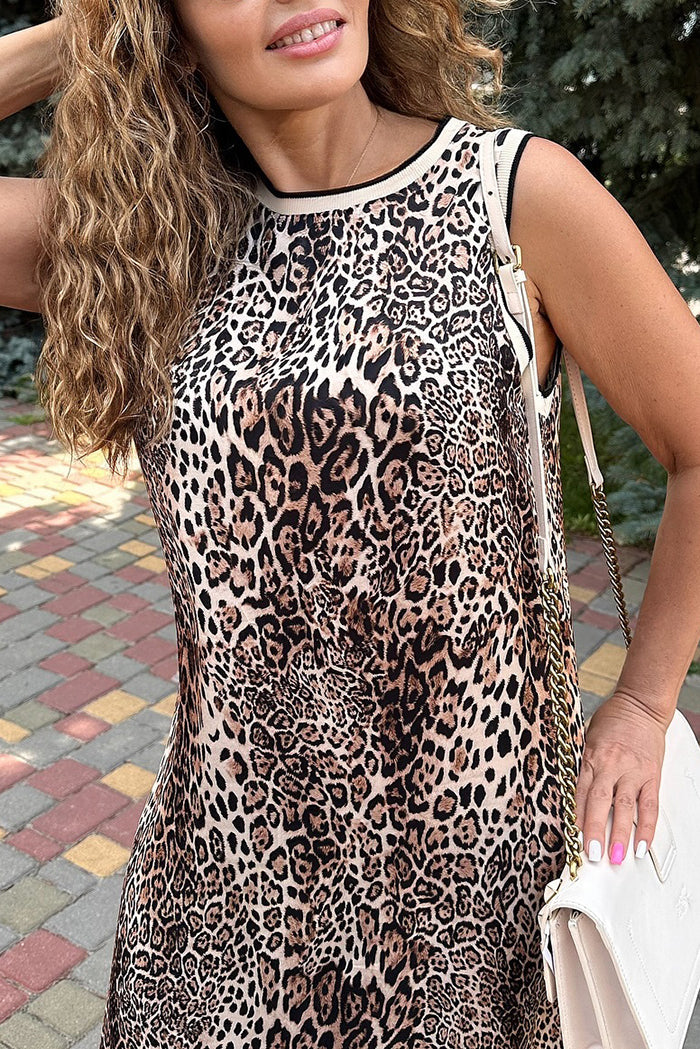 Leopard Print Sleeveless Maxi Dress