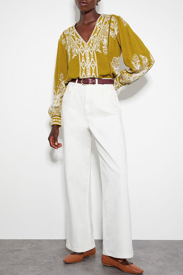 Casual Floral Border Blouse