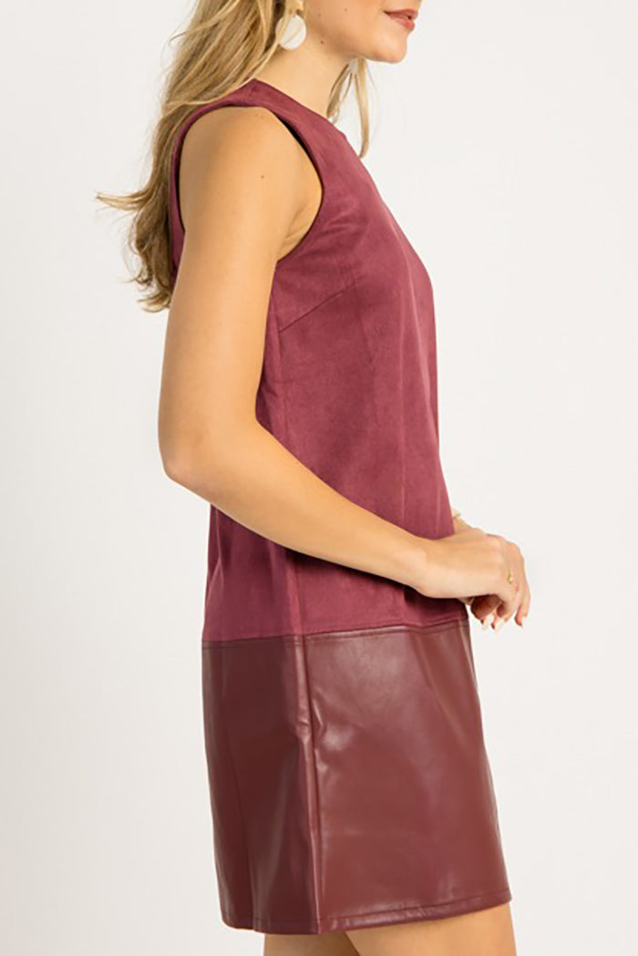 Suede Spliced Sleeveless Dress