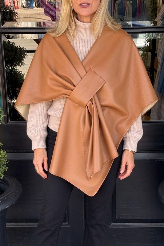 Faux Leather Wrap Cape Shawl