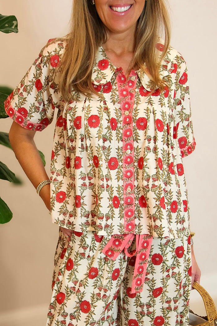 Short Sleeve Floral Wide Leg Set