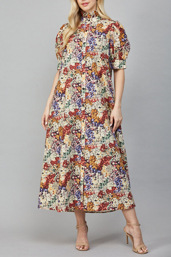 Floral Poplin Ruffled Collar Dress