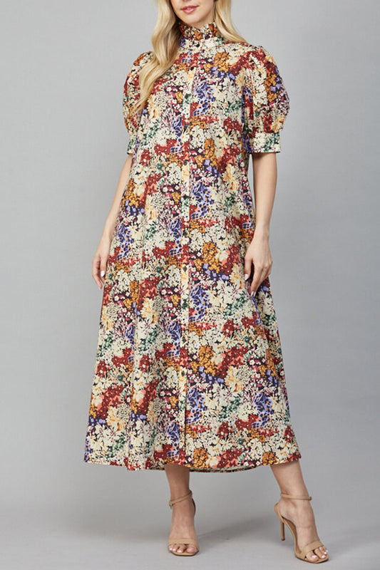 Floral Poplin Ruffled Collar Dress