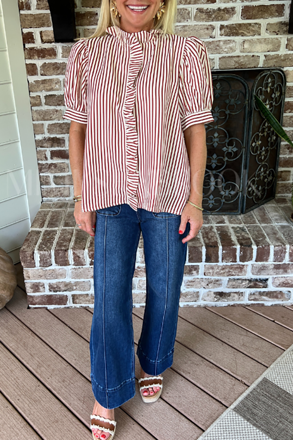 Casual Ruffles Stripes Top