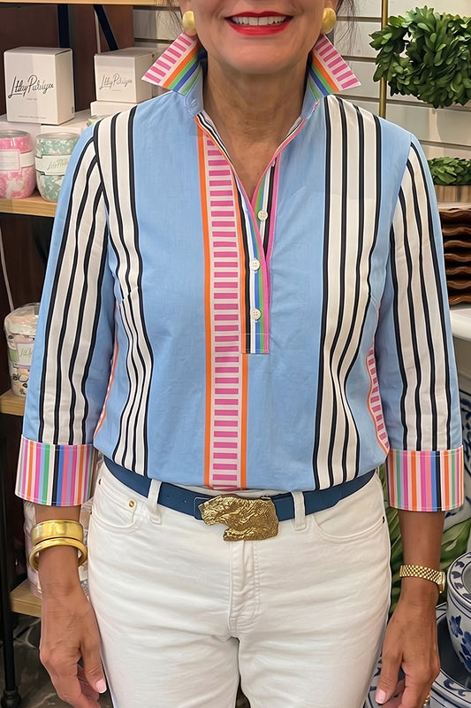 Multistripe Cuff Trim Popover Top