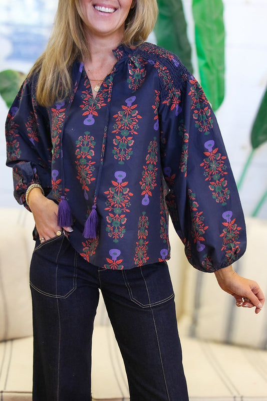 Vibrant Tassel Floral Top
