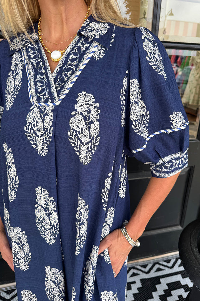 Navy Floral Pocket Maxi Dress
