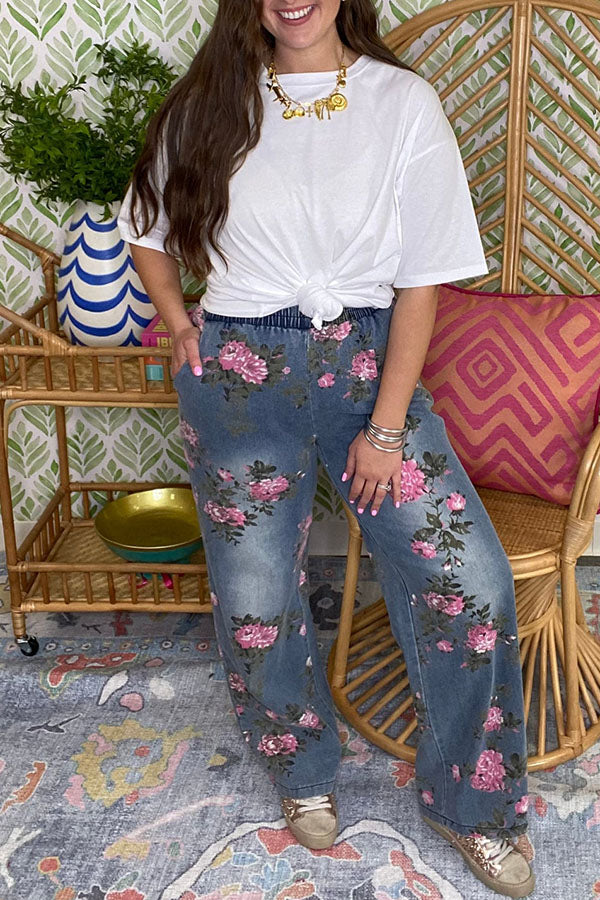 Casual Flowered Pocket Pants