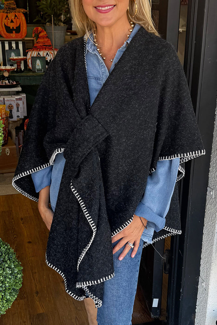Casual Contrast Detail Blanket Poncho