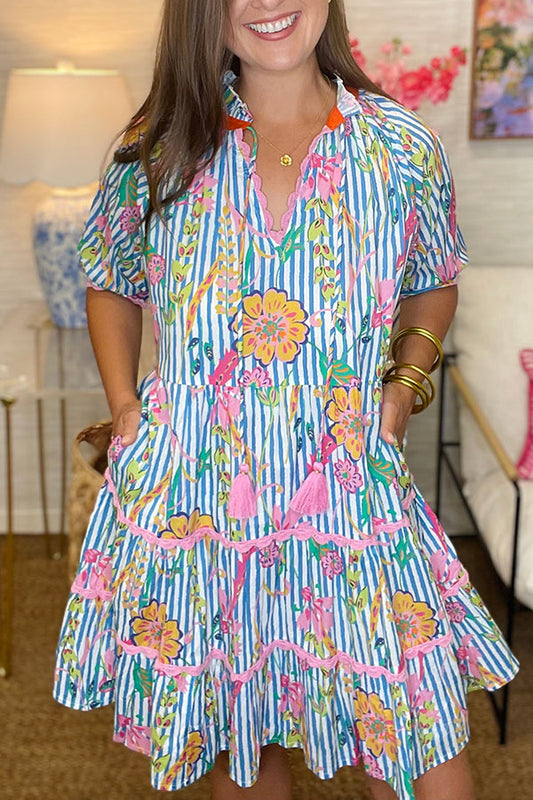 Lace Flower Striped Dress