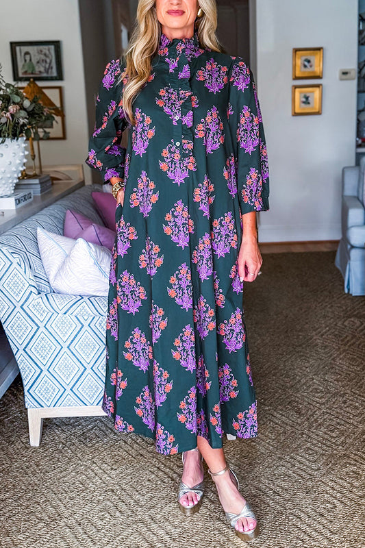 Ruffles Collar Floral Maxi Dress