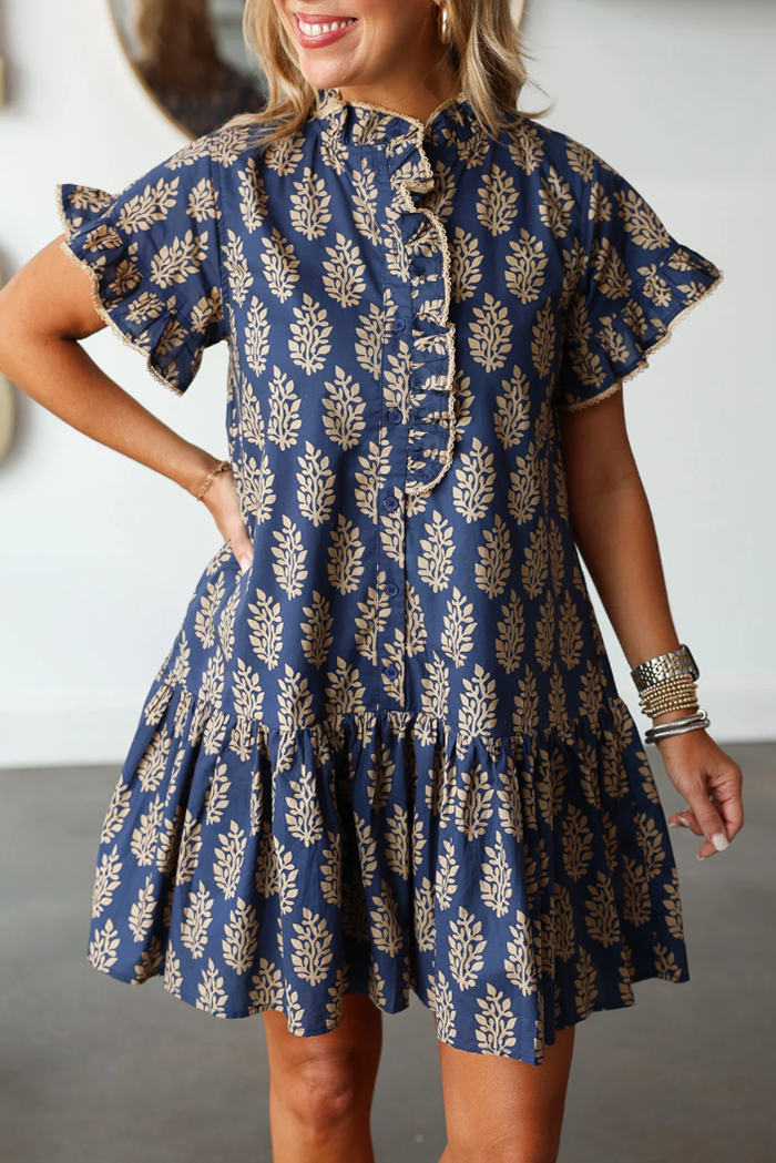 Button Front Printed Dress
