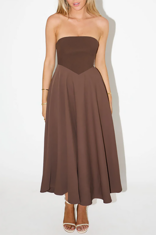 Strapless Ruffle Midi Dress