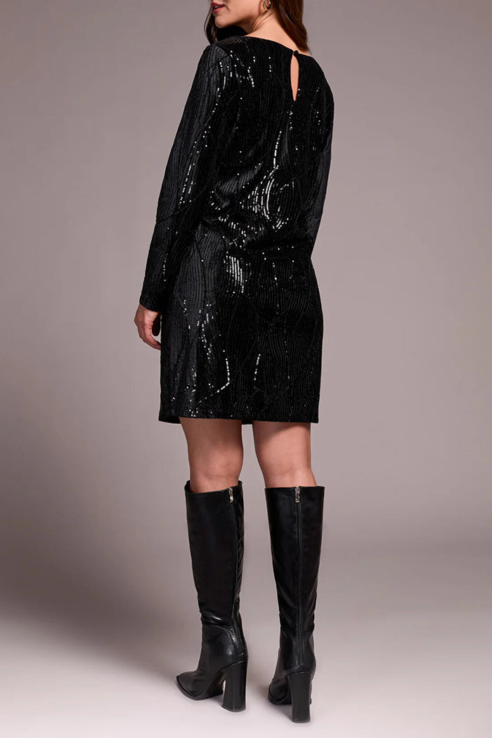 Black Sequin Long Sleeve Mini Dress