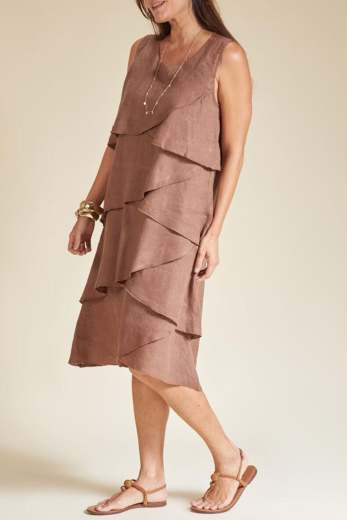 Solid Color Sleeveless Ruffle Dress