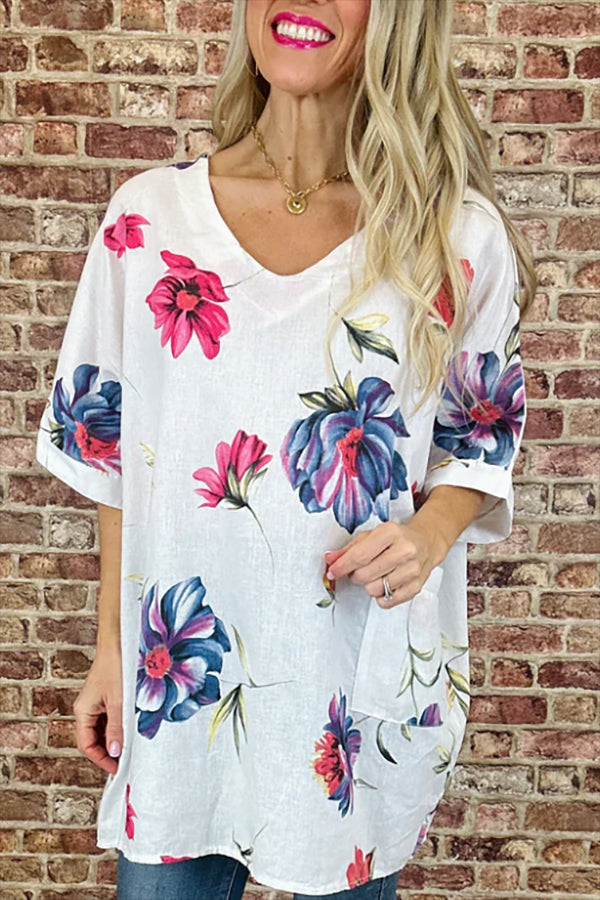 Casual V-Neck Floral Top