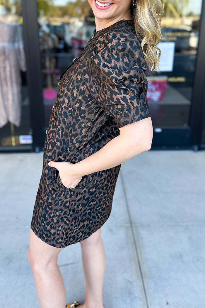Leopard Print Pocket Mini Dress