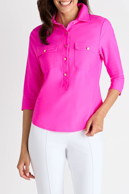 Half-Button Three Quarter Sleeve Top