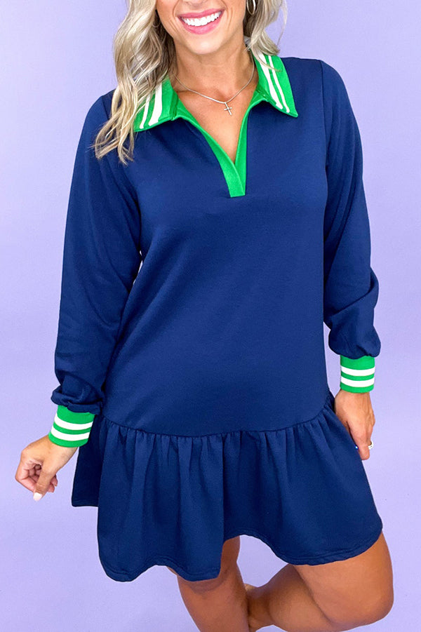 Contrast Trim Ruffles Hem Dress
