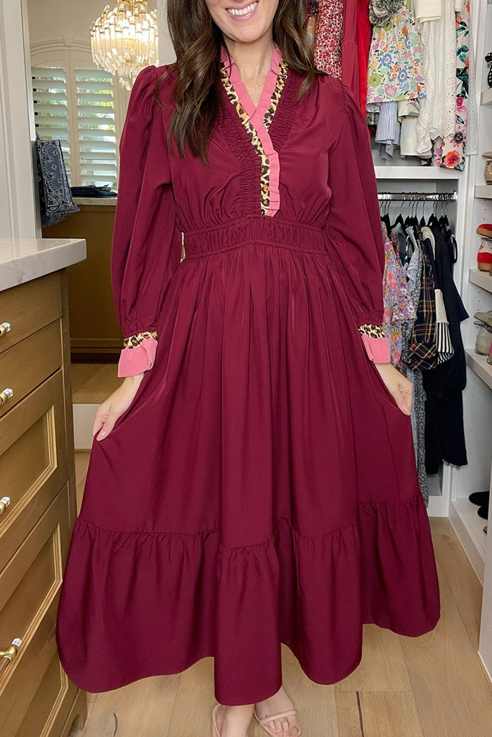 Ruffled Trim Puff Sleeve Maxi Dress