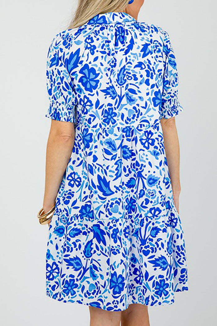 Casual Floral Smocked Sleeve Dress