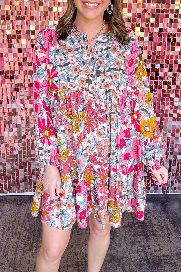 Pocketed Relaxed Fit Floral Ruffled Swing Dress